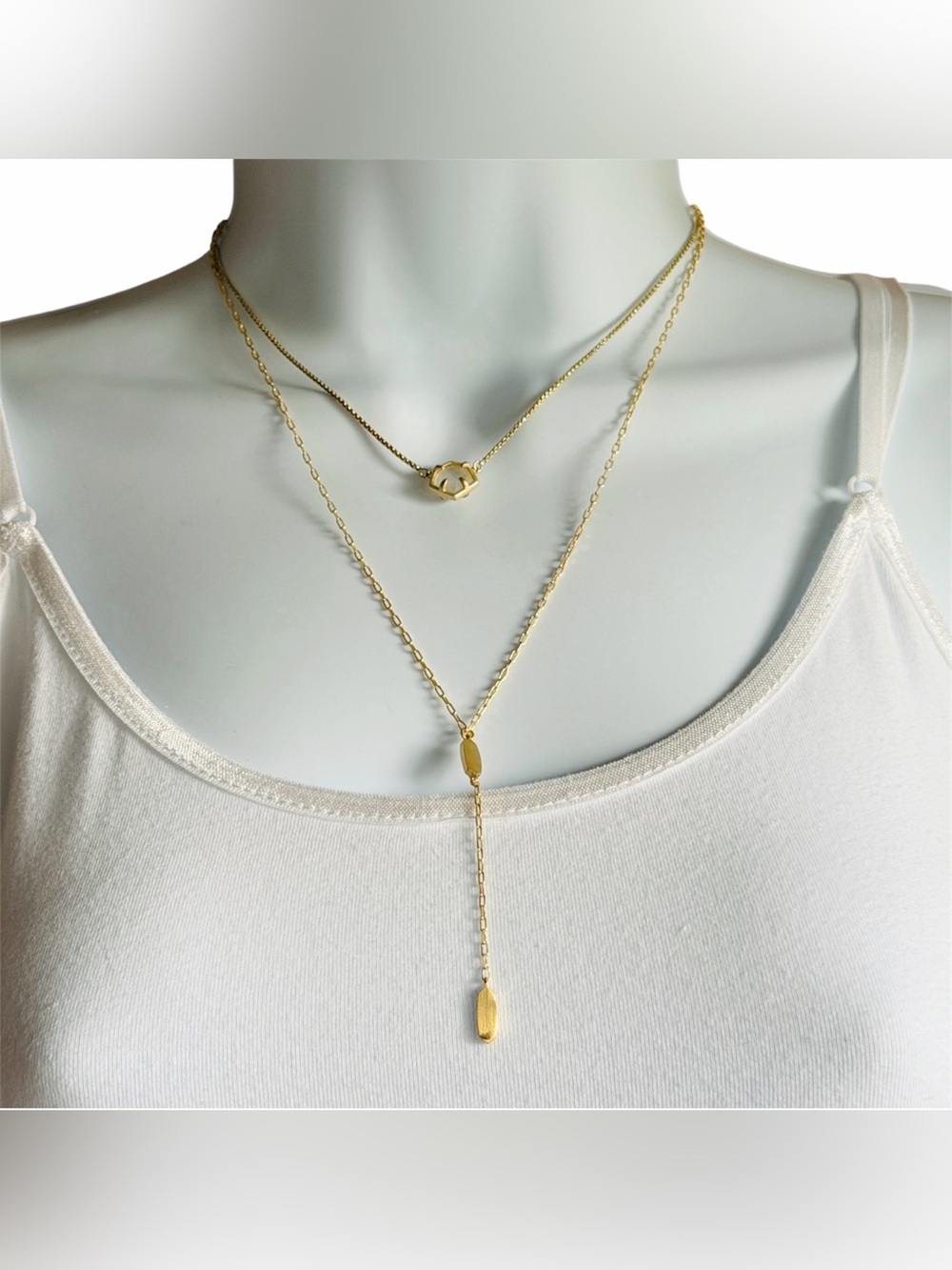 Kendra Scott Golden Layered Y Drop Necklaces Lot of 2 Iridescent pendant 16-20”